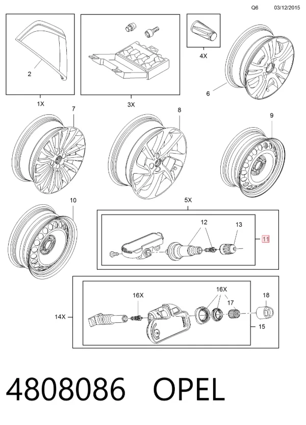 Sensor de pressão de ar nos pneus 4808086 Opel