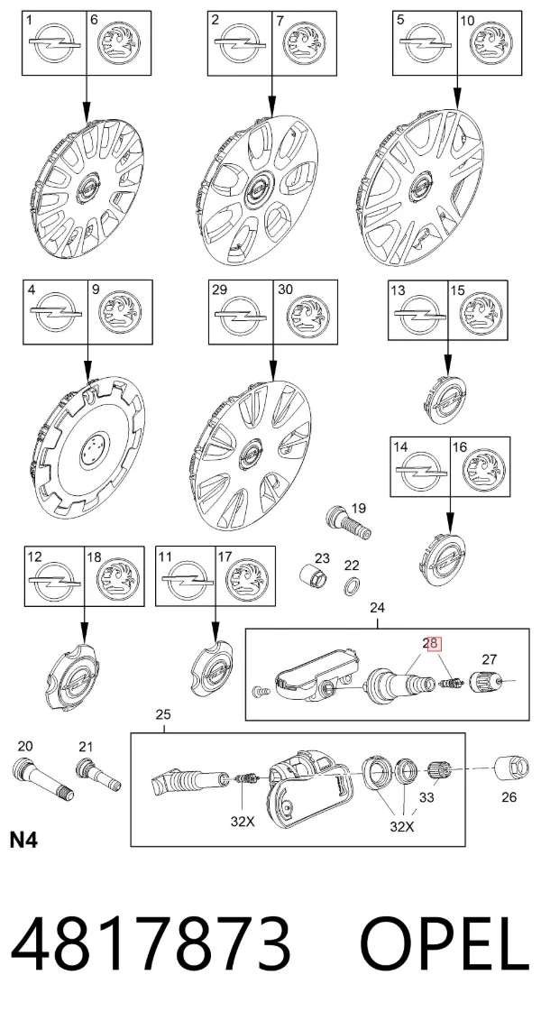 Válvula para a roda 4817873 Opel