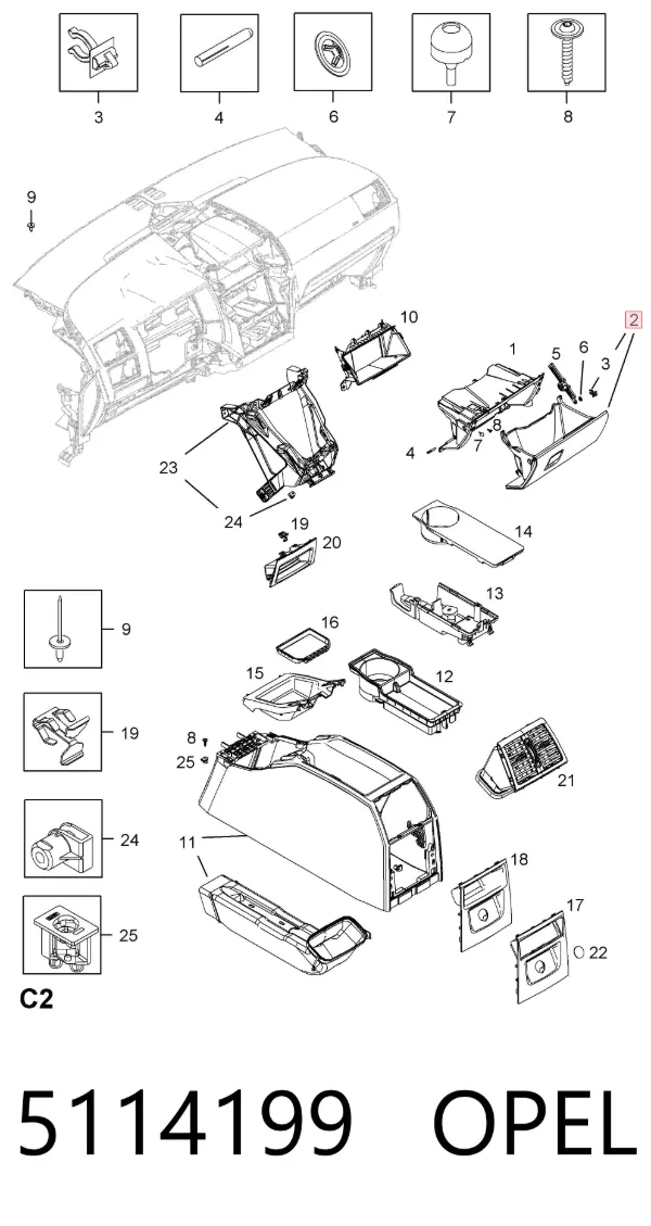 Tampa da caixa para luvas (porta-luvas) 5114199 Opel