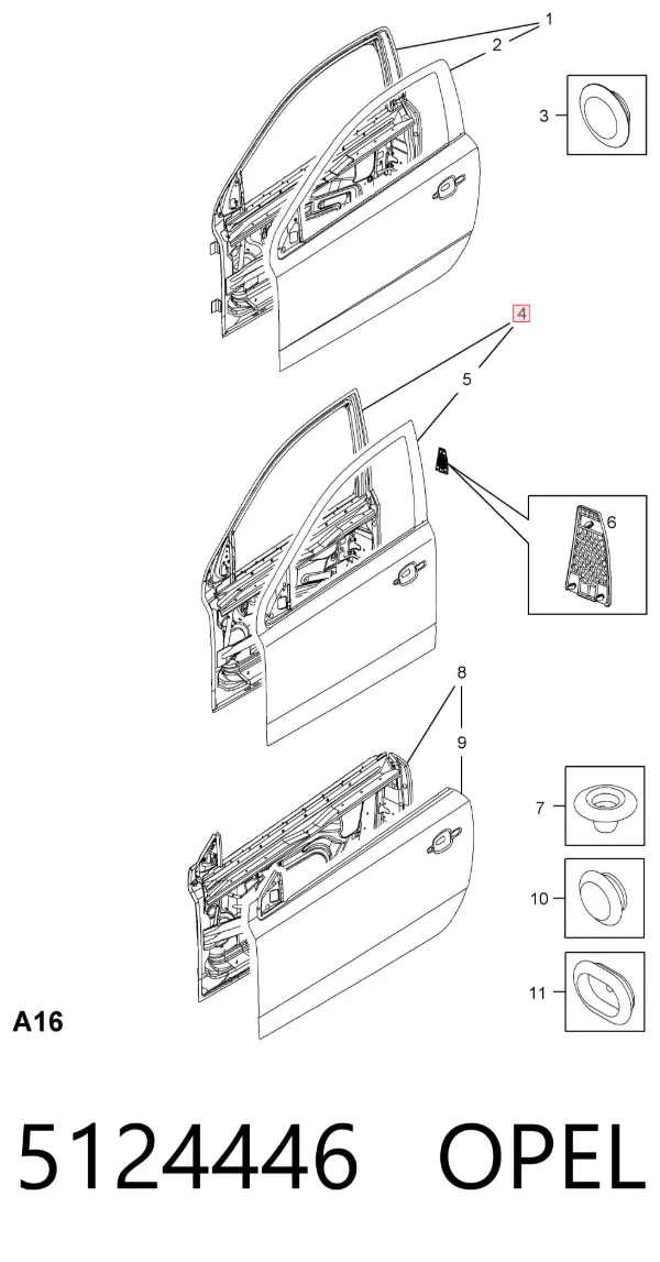 Porta dianteira direita 5124446 Opel