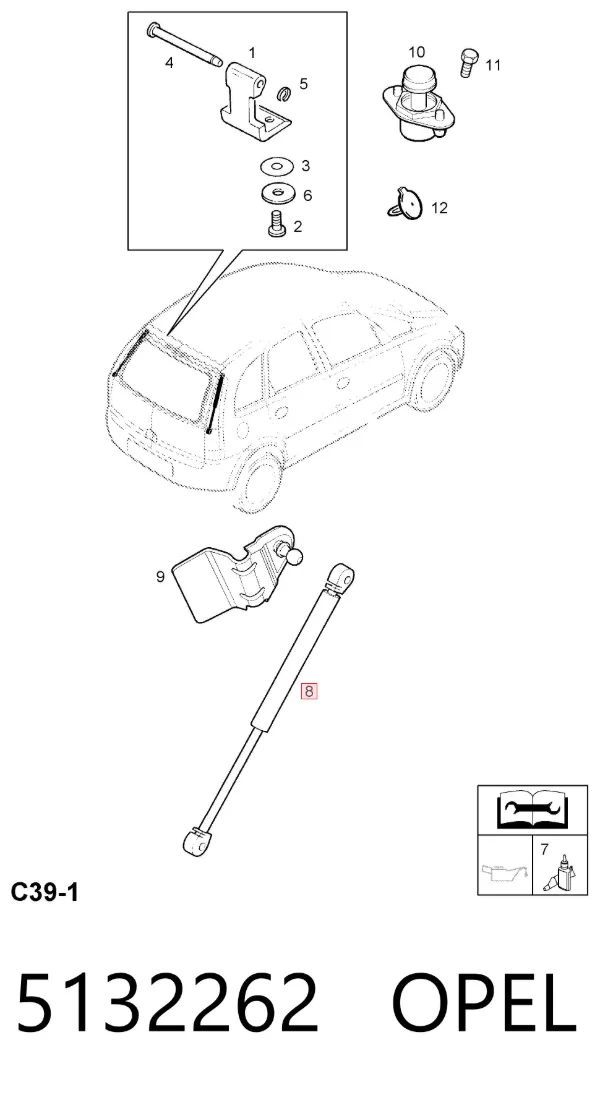 Amortecedor de tampa de porta-malas (de 3ª/5ª porta traseira) 5132262 Opel