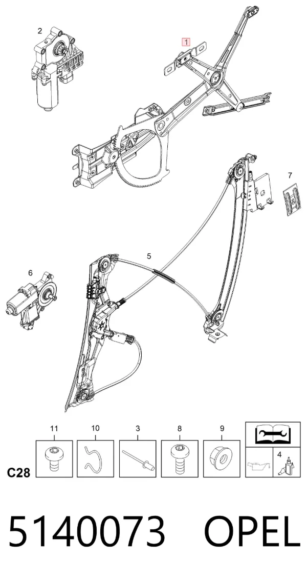 Mecanismo de acionamento de vidro da porta dianteira esquerda 5140073 Opel