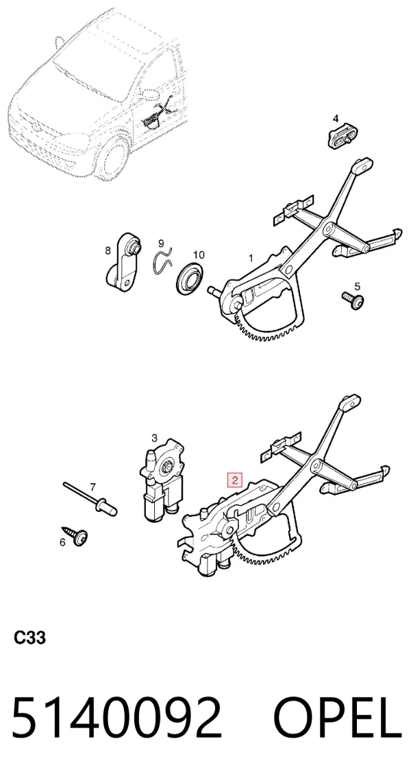 Mecanismo de acionamento de vidro da porta dianteira direita 5140092 Opel