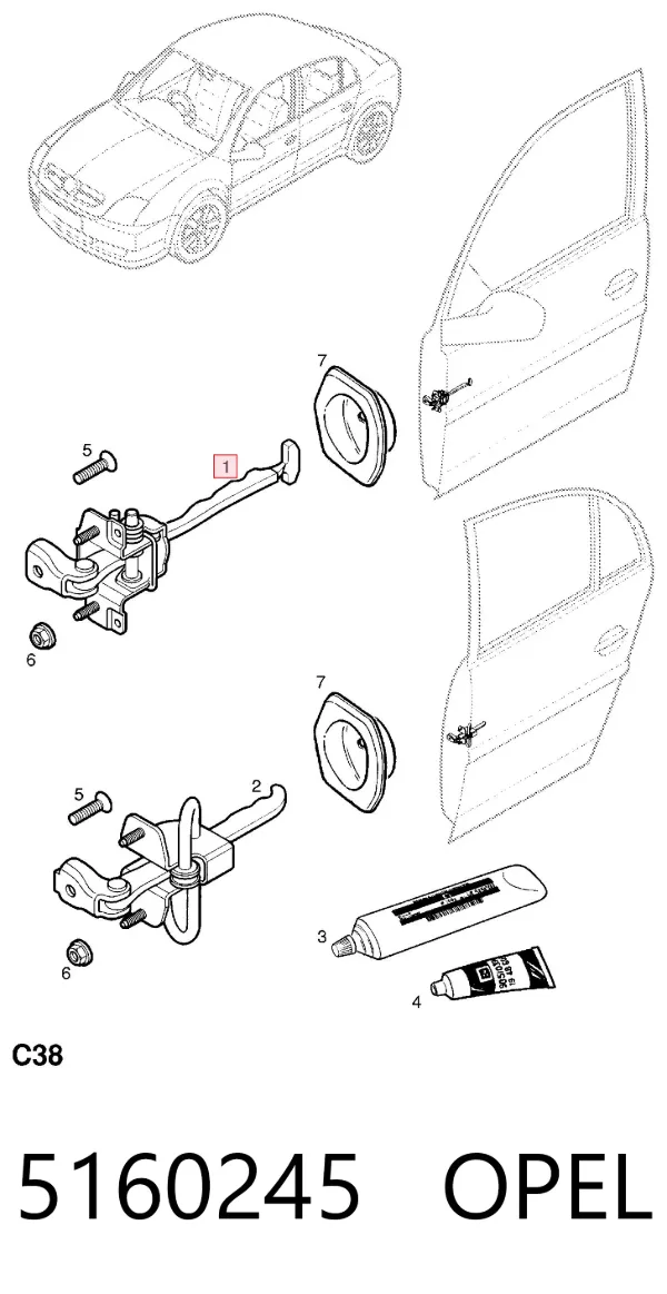 Limitador dianteiro de abertura de porta 5160245 Opel