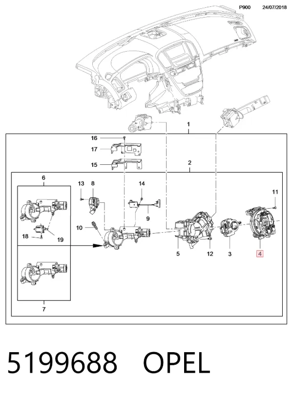 Anel AIRBAG de contato, cabo plano do volante 5199688 Opel