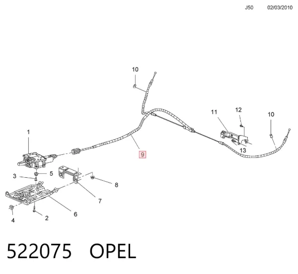 Cabo do freio de estacionamento, kit para automóvel 522075 Opel