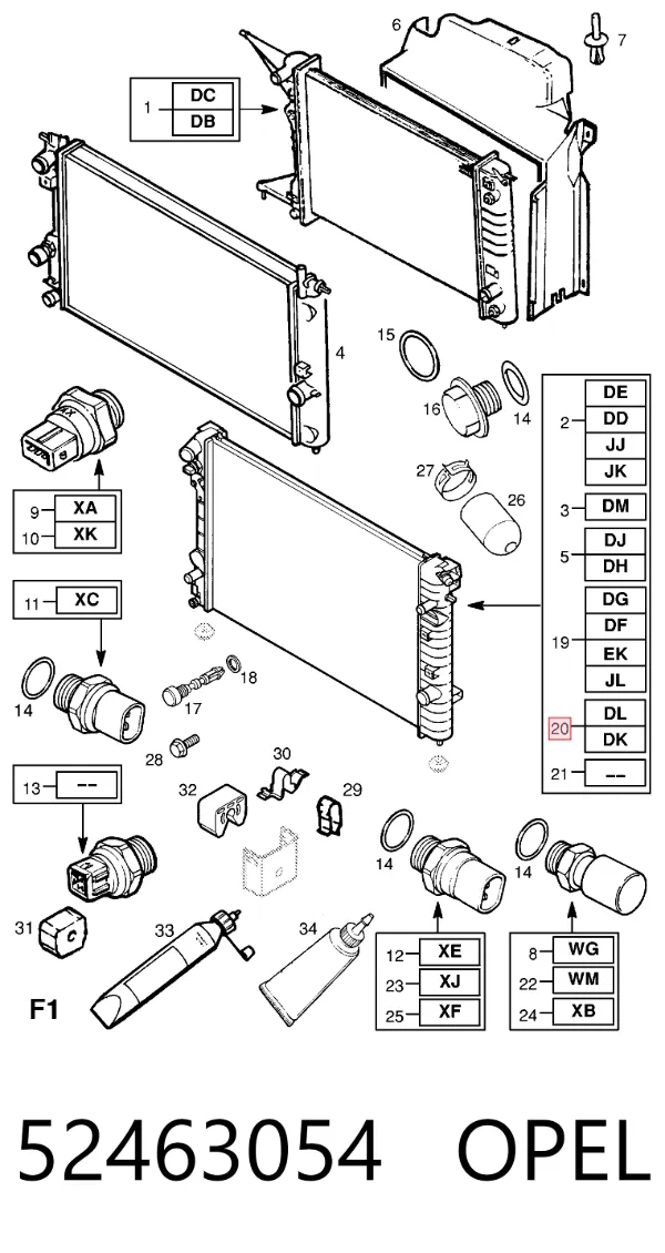 Radiador de esfriamento de motor 52463054 Opel