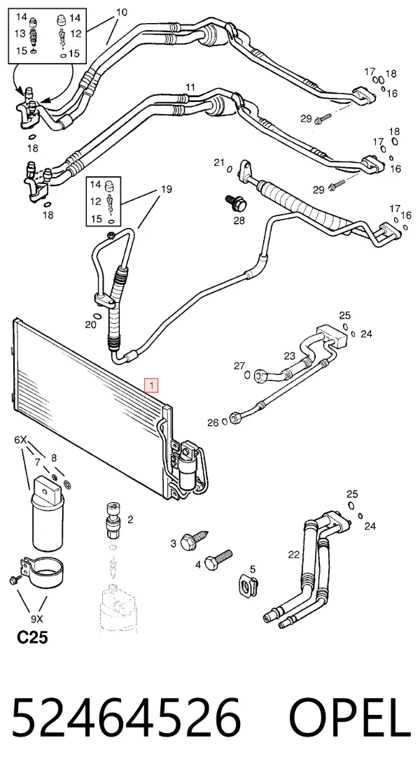 Radiador de aparelho de ar condicionado 52464526 Opel