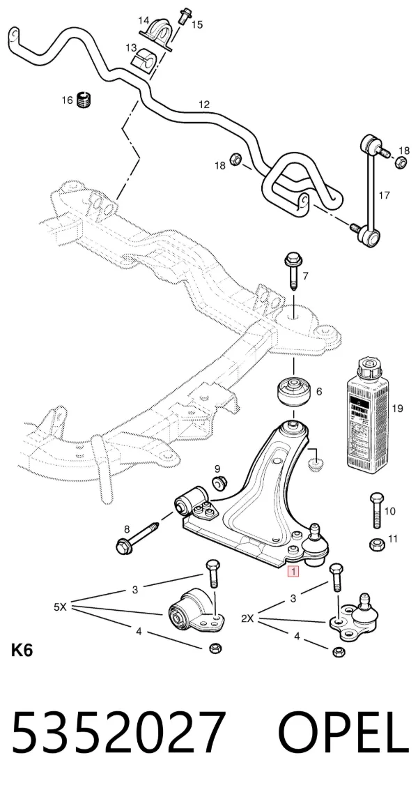Braço oscilante inferior esquerdo de suspensão dianteira 5352027 Opel