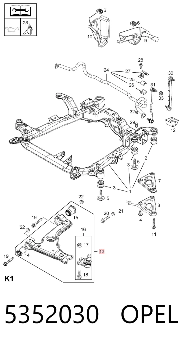 Braço oscilante inferior direito de suspensão dianteira 5352030 Opel