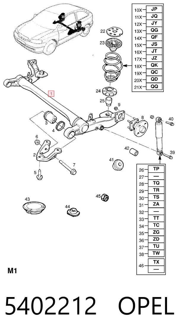 Viga de suspensão traseira (plataforma veicular) 5402212 Opel