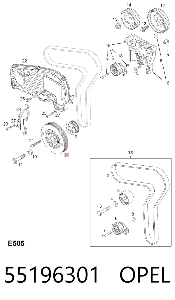 Polia de cambota 55196301 Opel