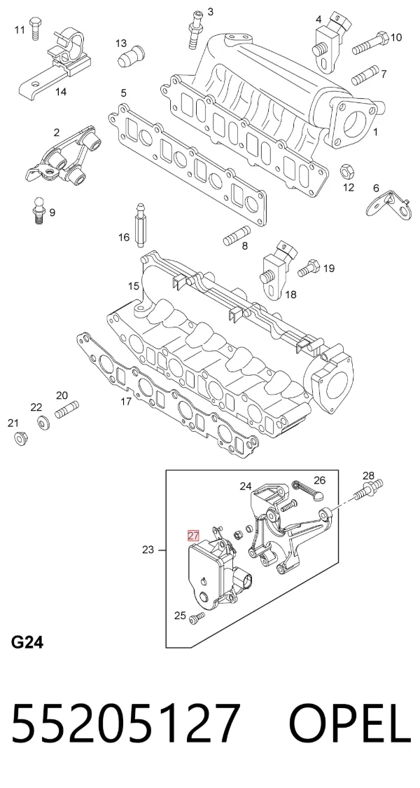 Válvula (atuador) de acionamento das comportas de tubo coletor de admissão 55205127 Opel