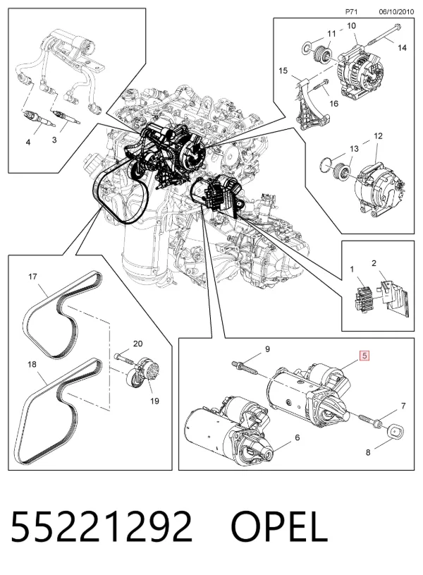 Motor de arranco 55221292 Opel