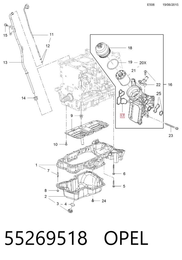 Vedante do radiador de óleo 55269518 Opel