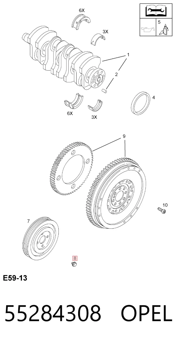 Parafuso da polia de cambota 55284308 Opel