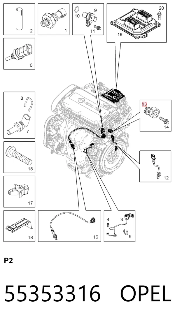 Sensor de detonação 55353316 Opel