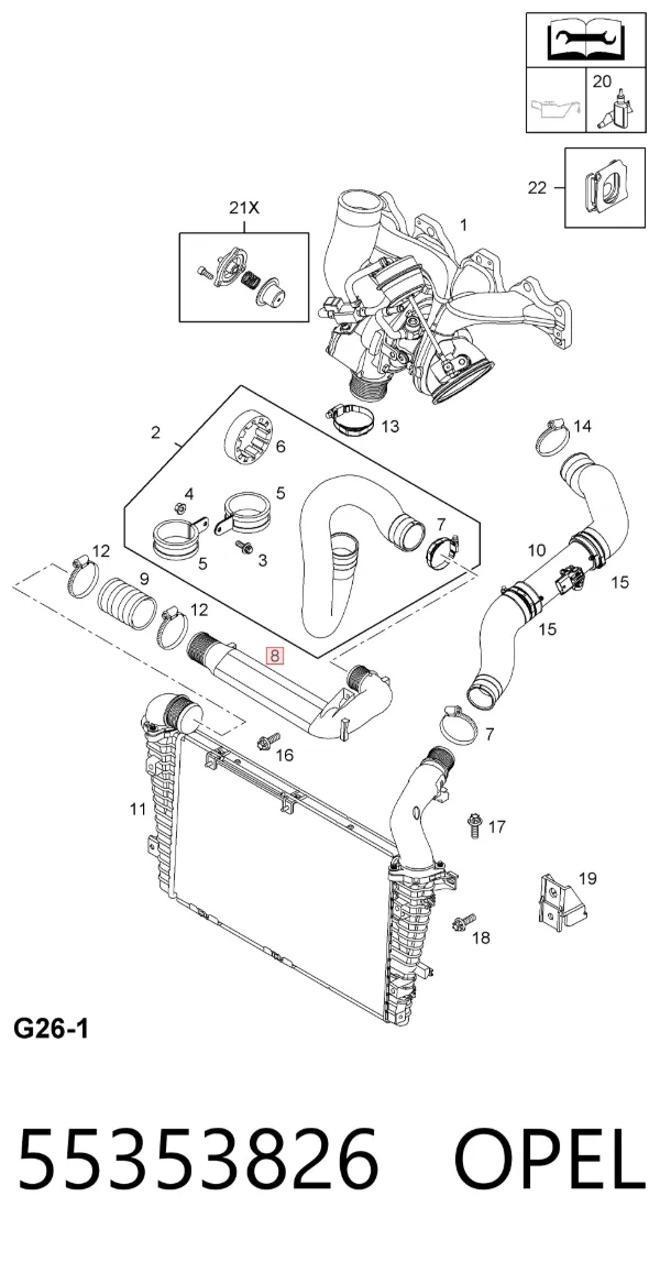 Mangueira (cano derivado) de intercooler 55353826 Opel