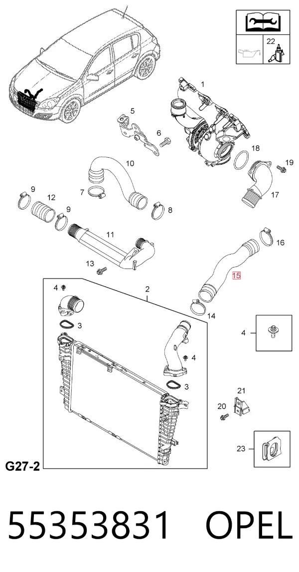Mangueira (cano derivado) de intercooler 55353831 Opel