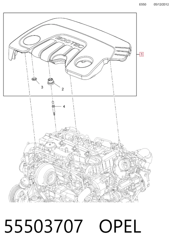 Tampa de motor decorativa 55503707 Opel