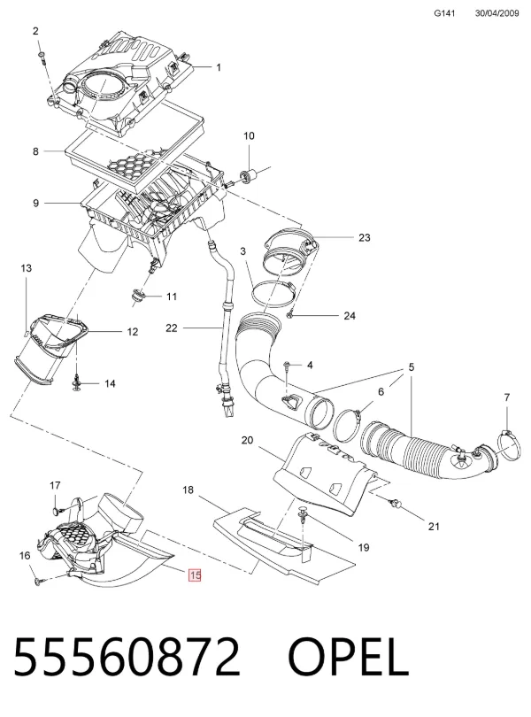 Tomada de ar de filtro de ar 55560872 Opel