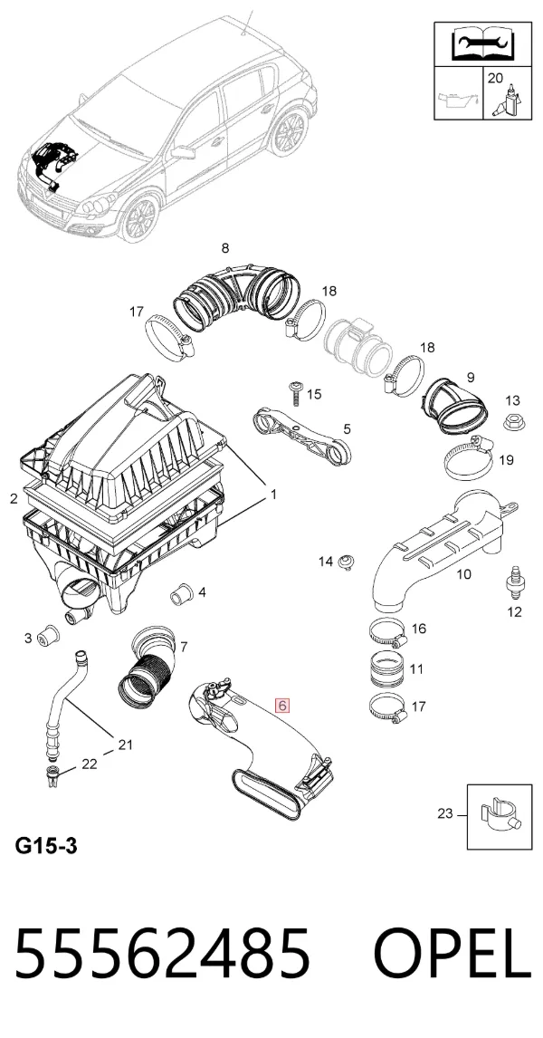 Tomada de ar de filtro de ar Opel Astra H