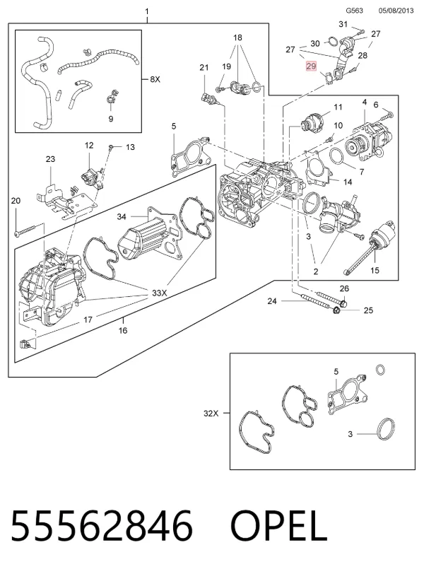 Vedante de válvula EGR de recirculação 55562846 Opel