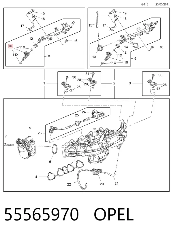 Injetor de injeção de combustível 55565970 Opel