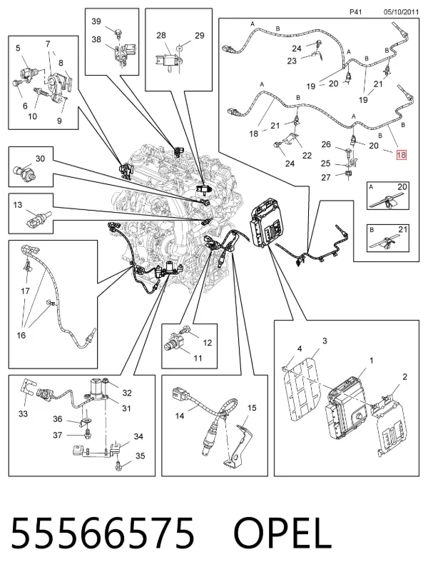 Sensor de temperatura dos gases de escape (GE), até o catalisador 55566575 Opel