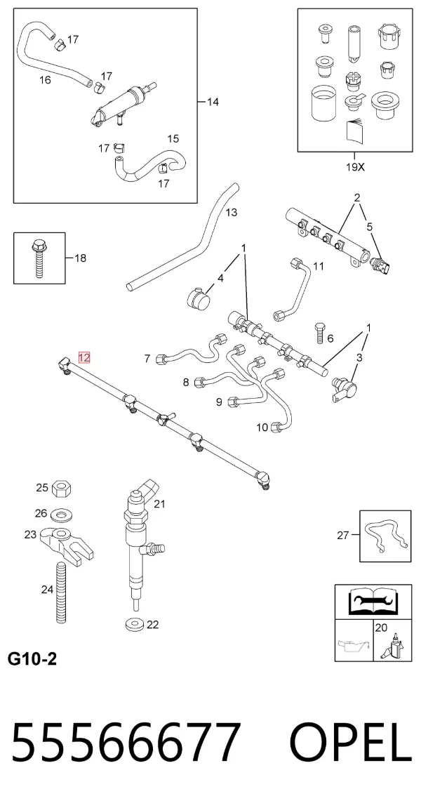 Tubo de combustível, inverso desde os injetores 55566677 Opel
