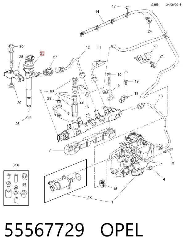 Injetor de injeção de combustível 55567729 Opel