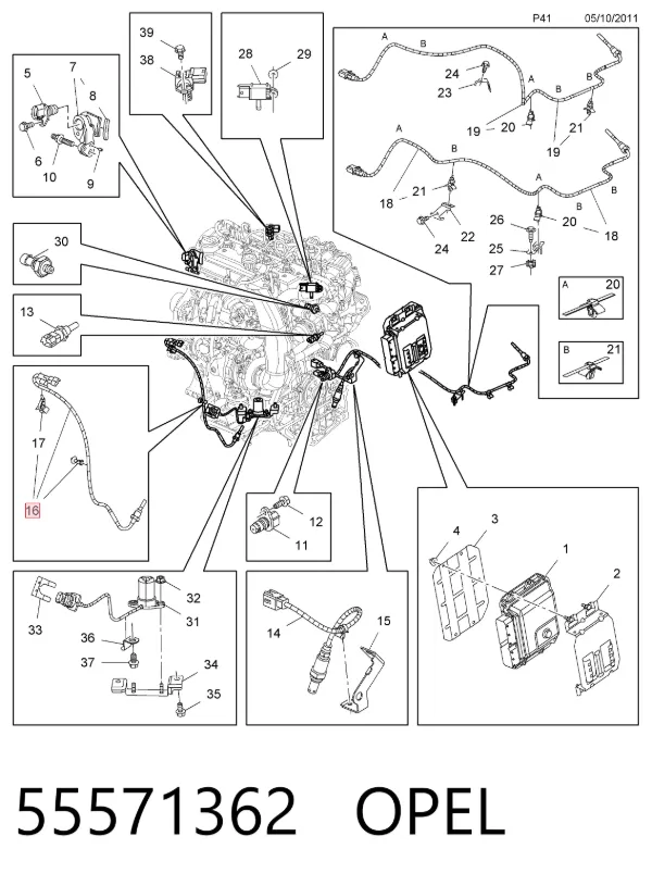 Sensor de temperatura dos gases de escape (GE), até o catalisador 55571362 Opel