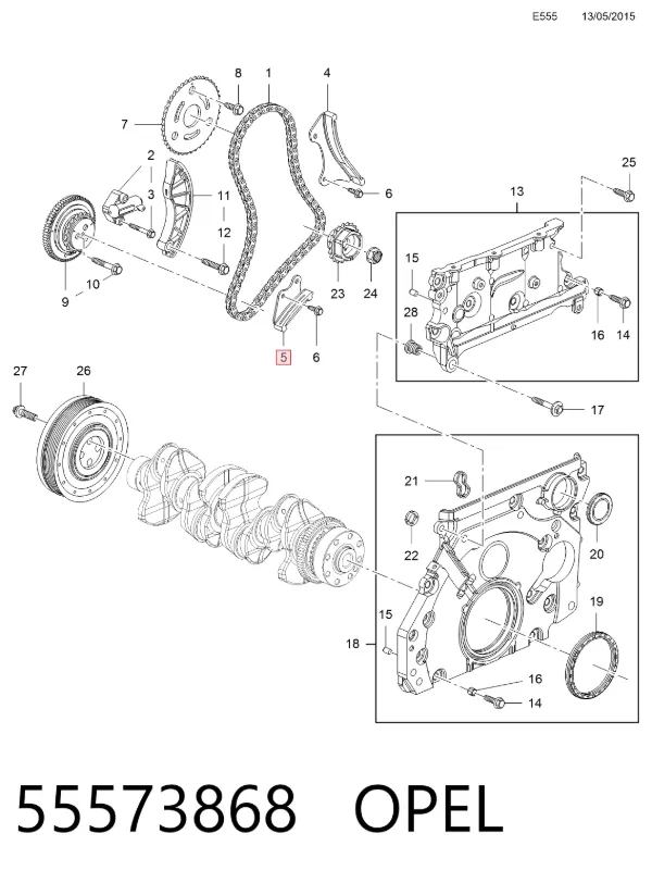 Amortecedor de cadeia do mecanismo de distribuição de gás, inferior Opel Astra K