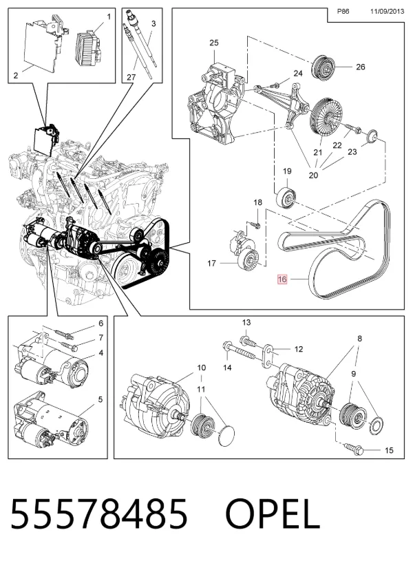 Correia dos conjuntos de transmissão 55578485 Opel