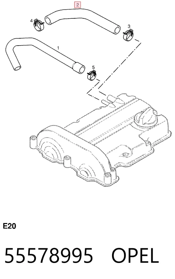 Cano derivado de ventilação de cárter (de separador de óleo) 55578995 Opel