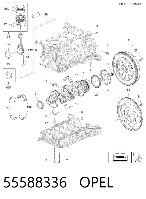 Folhas inseridas de cambota de biela, kit, padrão (STD) 55588336 Opel
