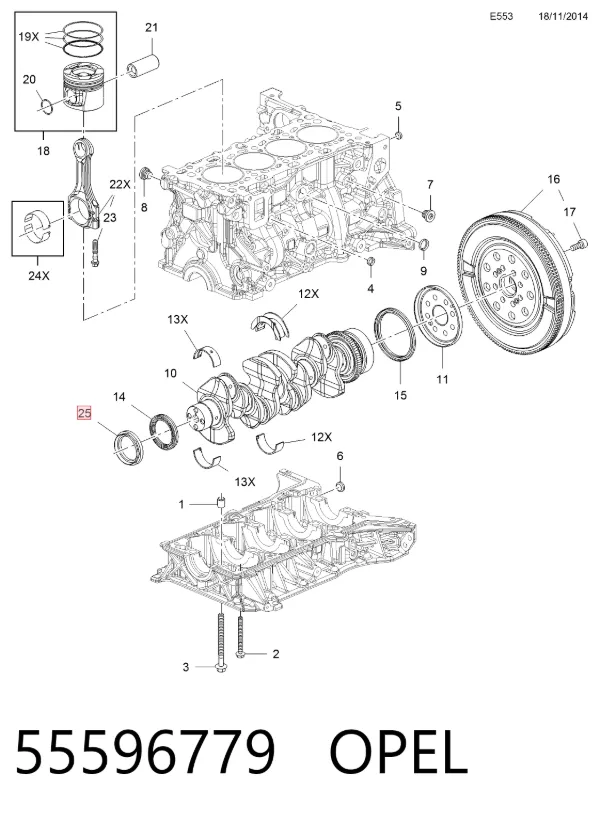 Vedação dianteira de cambota de motor Opel Astra K