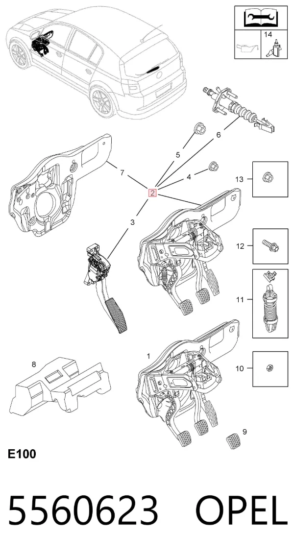 Consola de pedais, conjunto de pedais 5560623 Opel