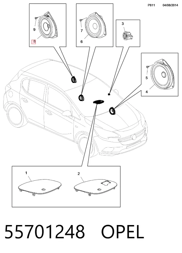 Alto-falante da porta traseira 55701248 Opel