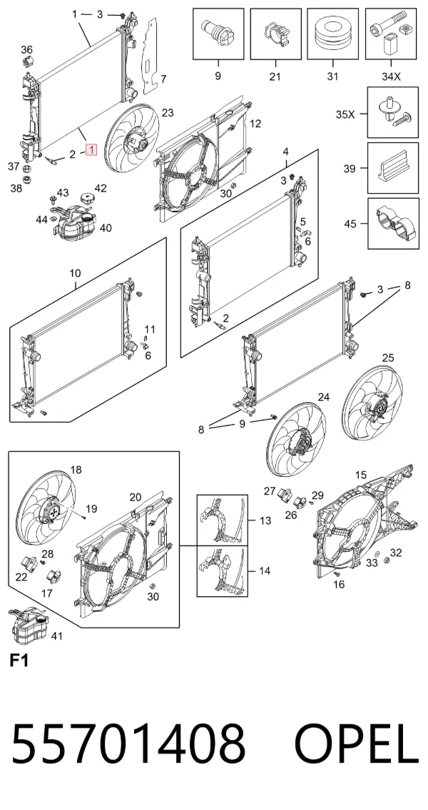 Radiador de esfriamento de motor 55701408 Opel