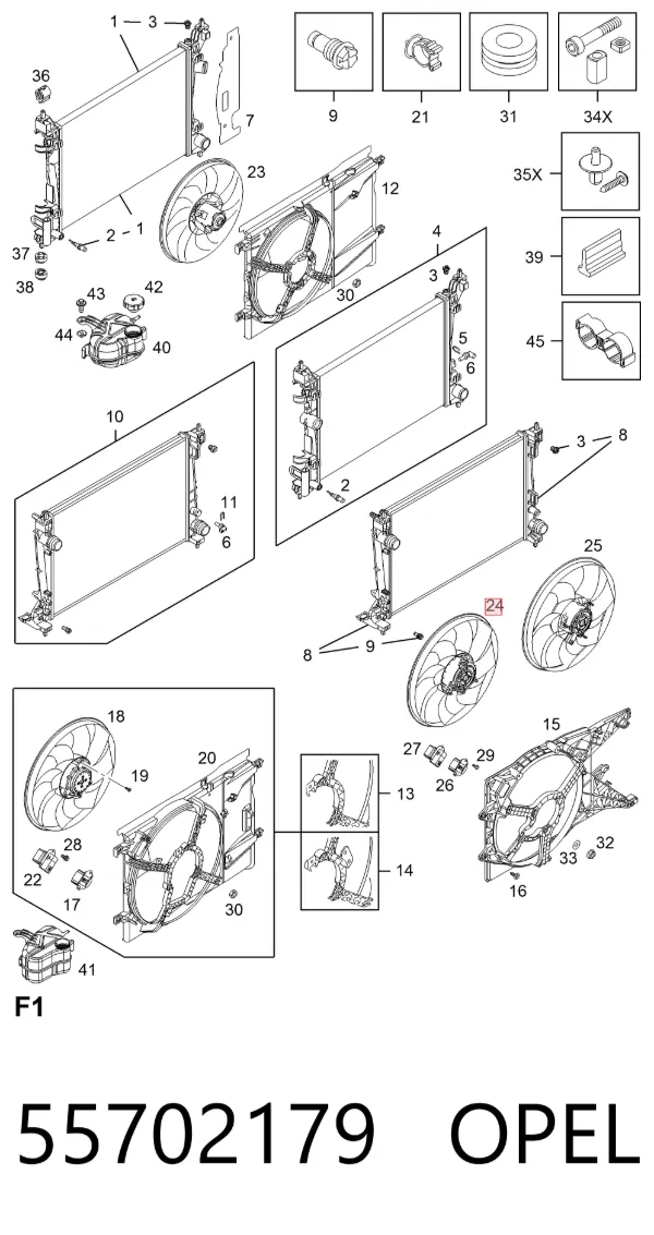 Ventilador elétrico de esfriamento montado (motor + roda de aletas) 55702179 Opel