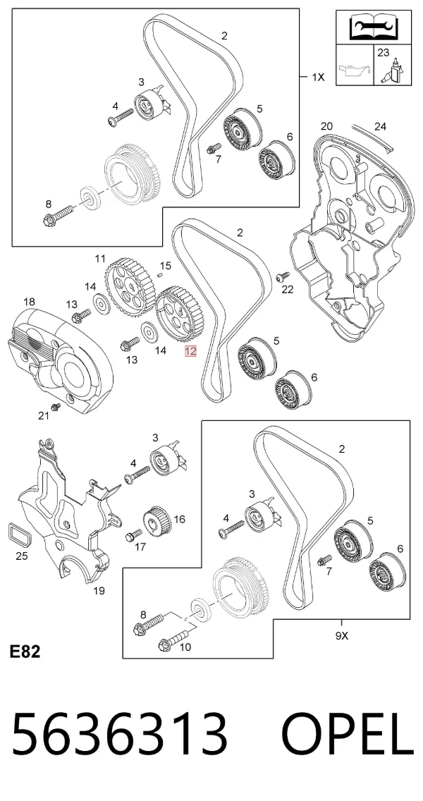 Engrenagem de cadeia da roda dentada da árvore distribuidora de motor 5636313 Opel