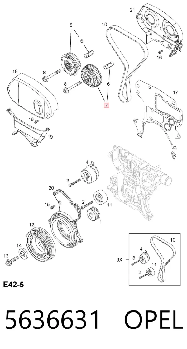Engrenagem de cadeia de roda dentada da árvore distribuidora de escape de motor 5636631 Opel