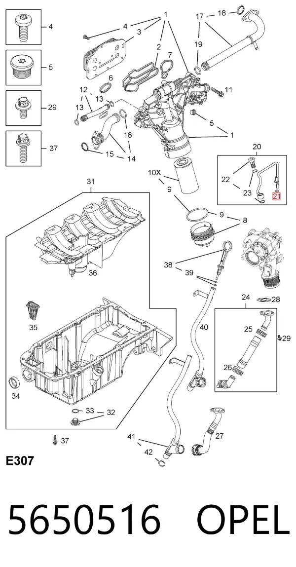 Vedante de mangueira de fornecimento de óleo de turbina 5650516 Opel