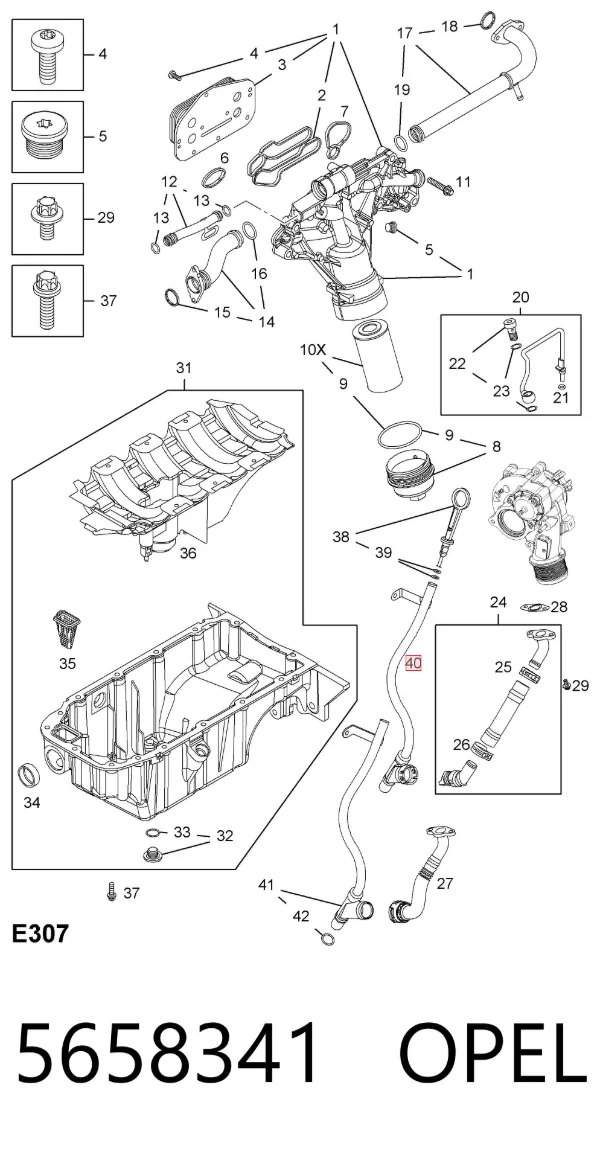 Tubo (mangueira) de derivação de óleo de turbina 5658341 Opel