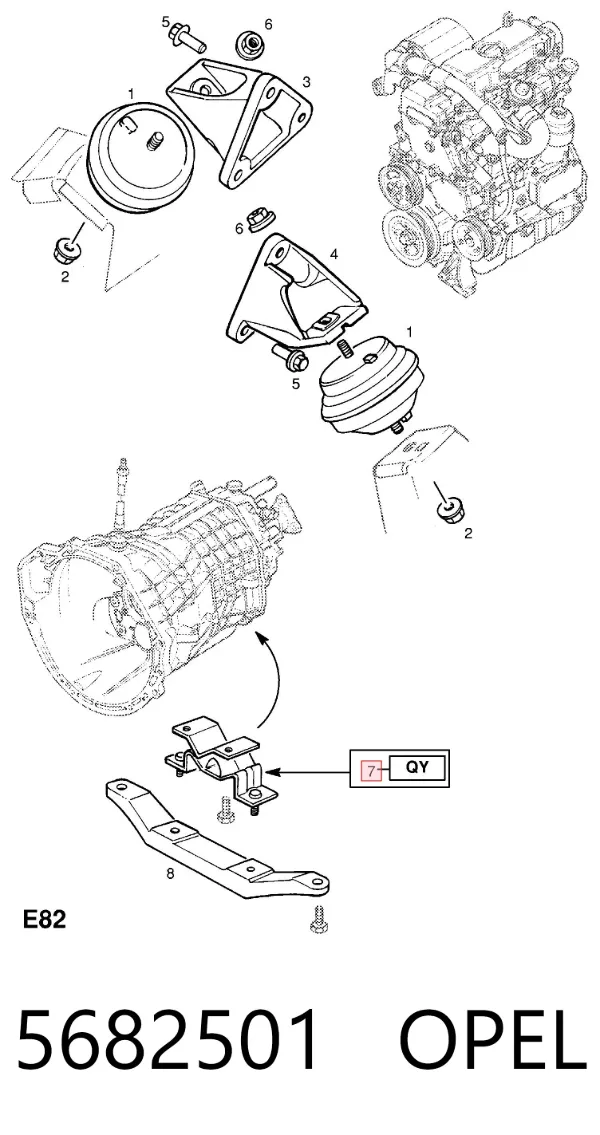 Coxim de transmissão (suporte da caixa de mudança) 5682501 Opel