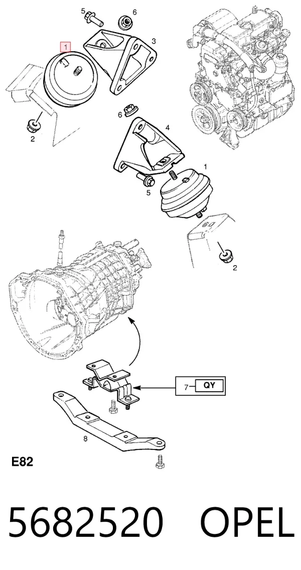 Coxim (suporte) esquerdo/direito de motor 5682520 Opel