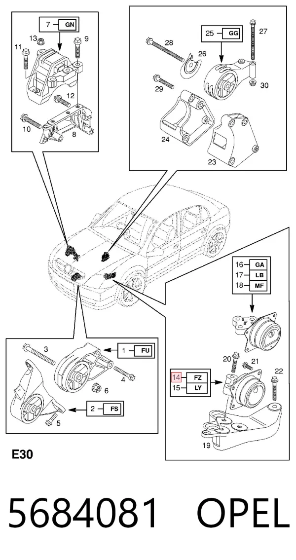 Coxim (suporte) esquerdo de motor 5684081 Opel