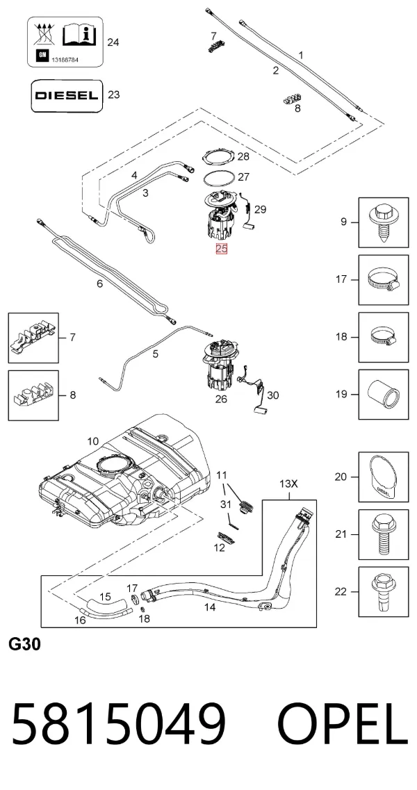 Módulo de bomba de combustível com sensor do nível de combustível 5815049 Opel