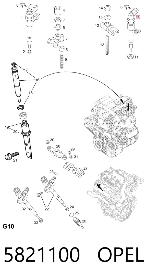 Injetor de injeção de combustível 5821100 Opel